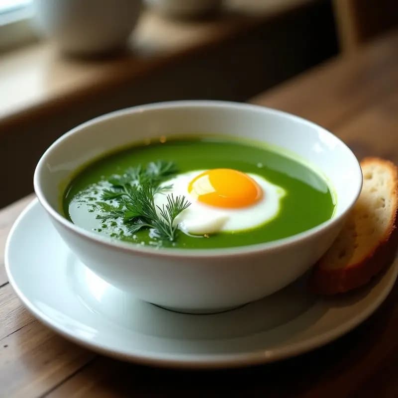 Borscht Verde de Espinacas y Sorrel: Sopa Ucraniana Fría con Huevo Poché