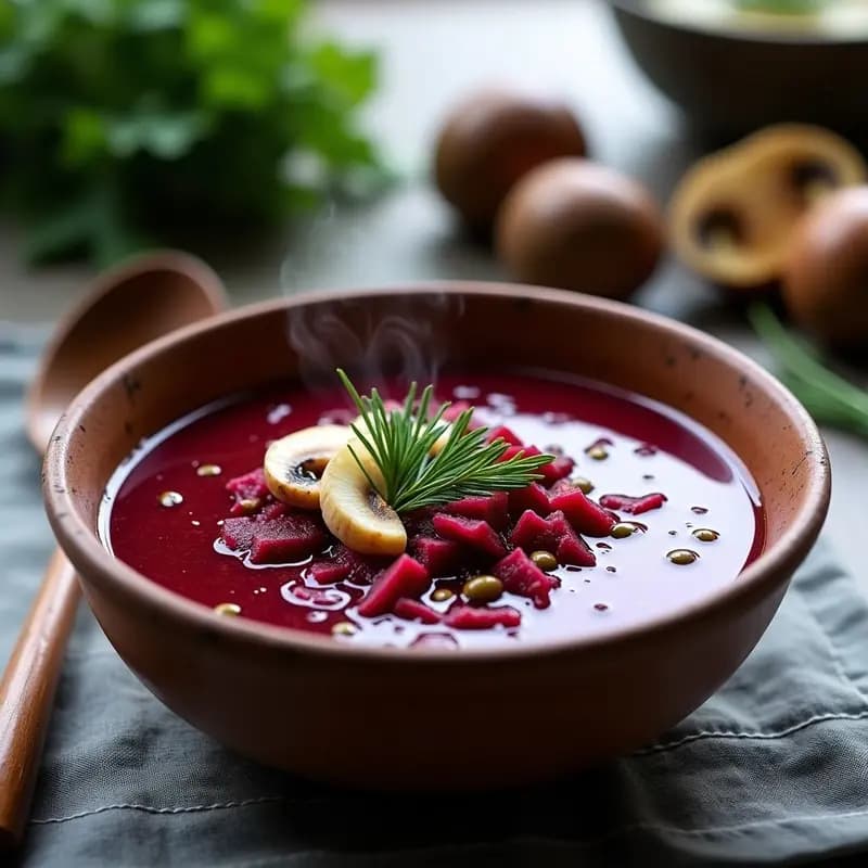 Borshch Ukraniano con Remolacha Roja y Champiñones: Sopa Detox y Probiótica