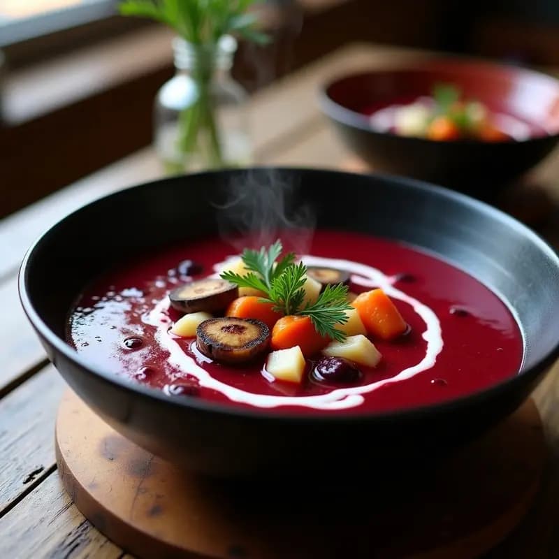 Borshch Ucraniano Vegano con Remolacha y Champiñones: Sopa Reconfortante en Olla Rápida