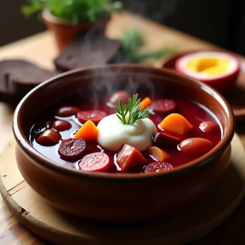 Borshchtt con Salchicha Ahumada: Versión Ucraniana con Toque Polaco