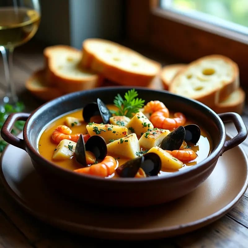 Bouillabaisse Provenzal con Saffron y Pan de Ajo: Receta Francesa de Mar en Olla