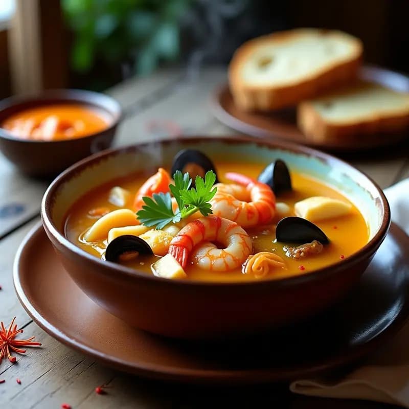 Bouillabaisse Provenzal: Sopa de Pescado y Mariscos con Azafrán en Olla