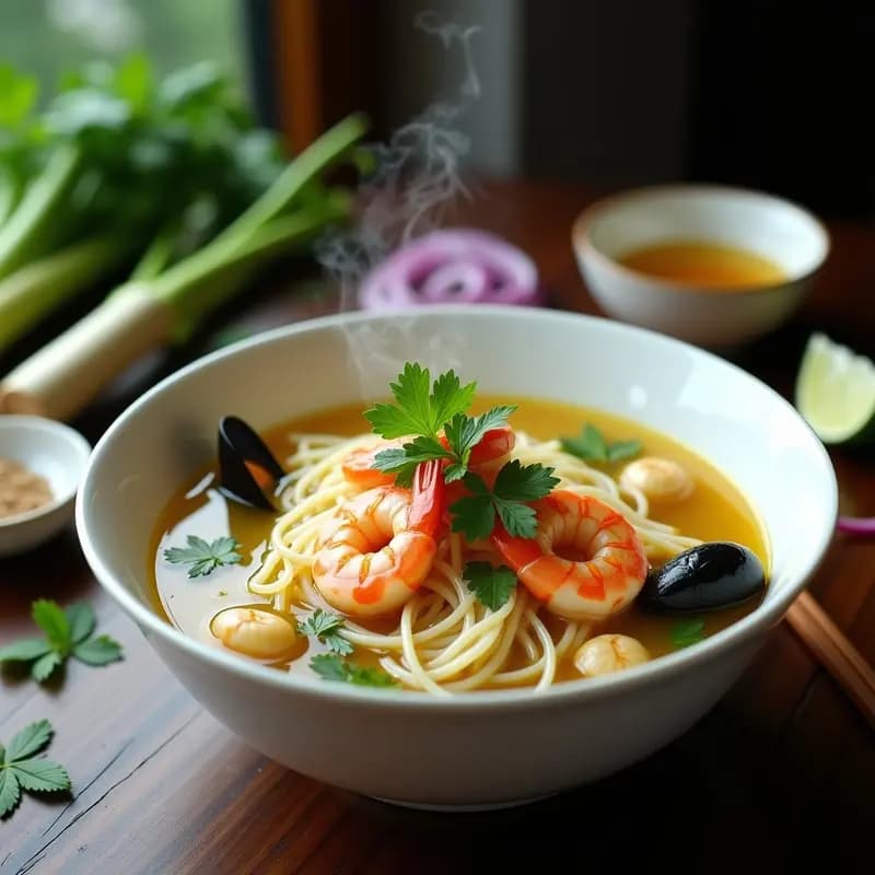 Bouillon de Fideos con Mariscos y Lemongrass: Sopa Vietnamita Express en 20 Minutos