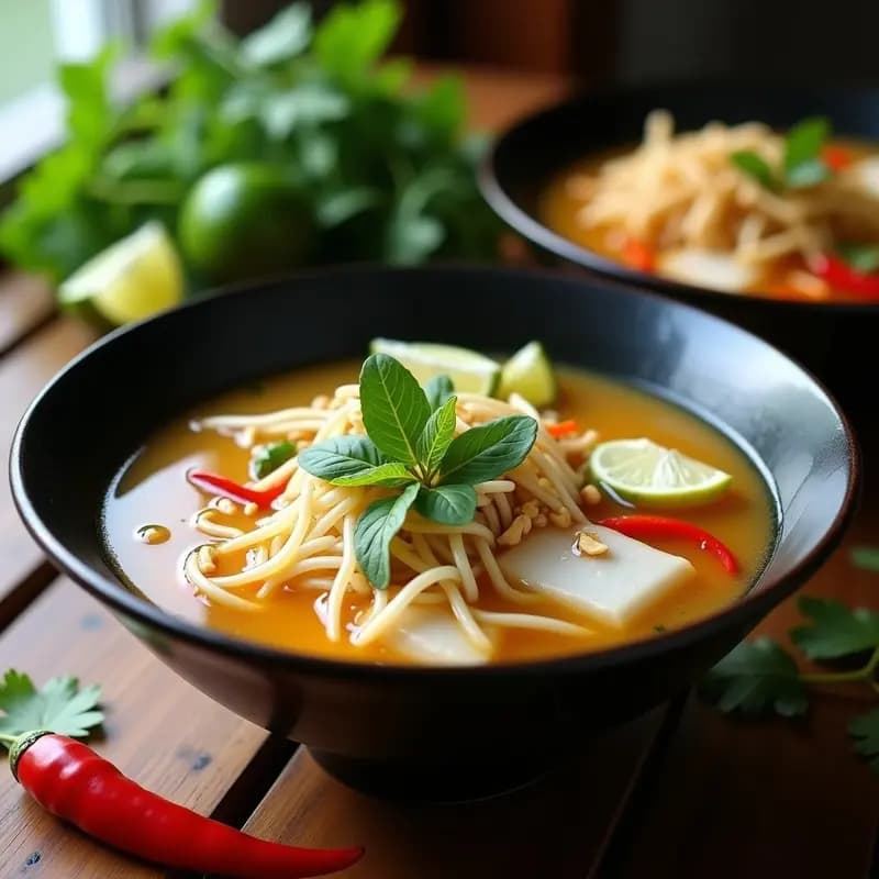 Bouillon de Pescado con Fideos de Arroz: Receta Tailandesa Picante con Hierbas