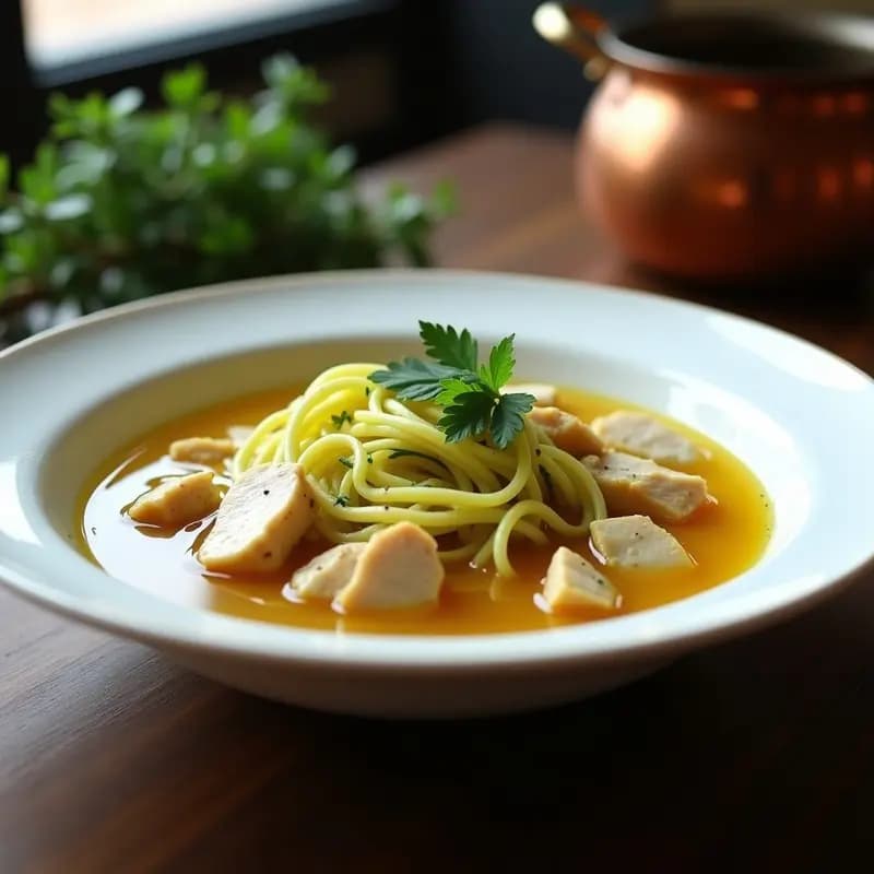 Bouillon de Pollo con Fideos de Calabacín y Azafrán: Receta Francesa Sin Carbohidratos