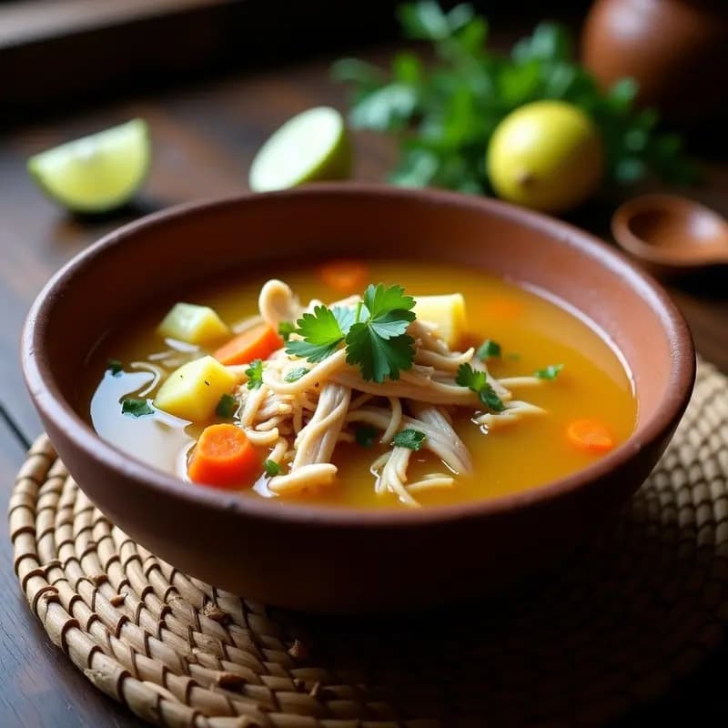 Bouillon de Pollo con Hravo y Yuca: Sopa colombiana nutritiva y reconfortante