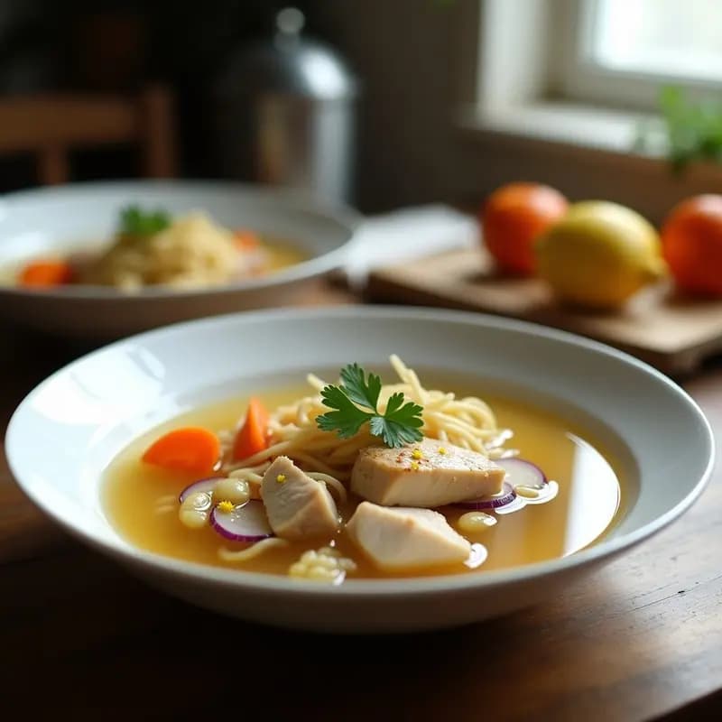 Bouillon de Pollo y Jengibre con Fideos de Arroz: Receta Francesa Reconfortante y Ligera