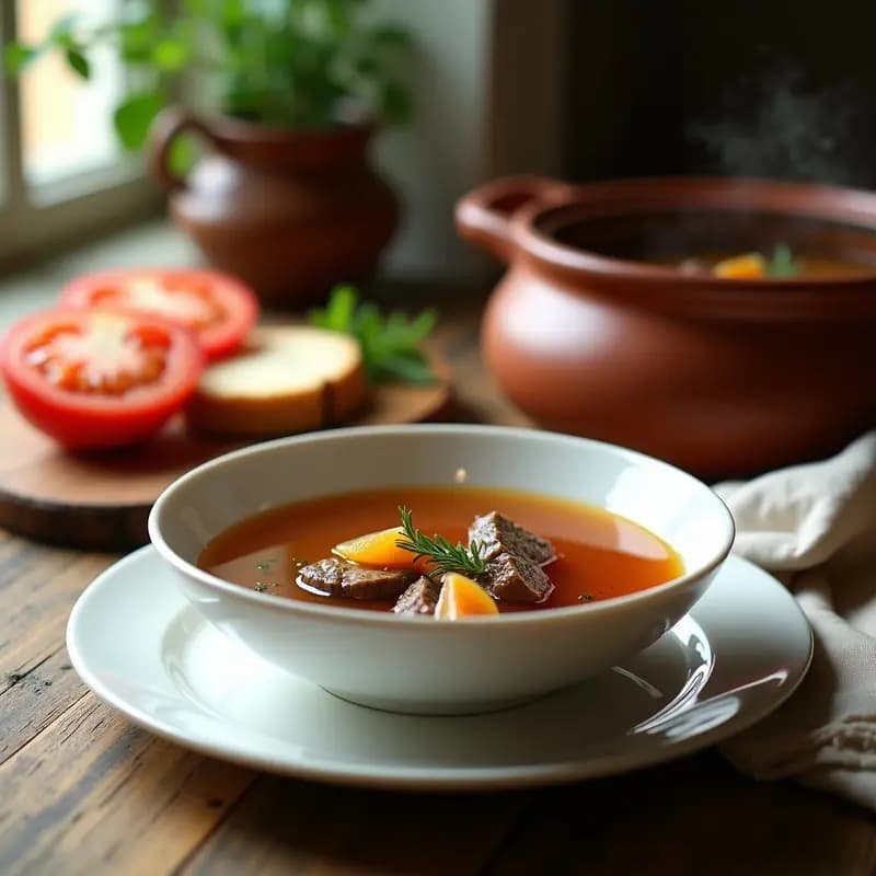 Bouillon de Res con Consomé de Tomate y hierbas Provenzales: Receta Francesa Tradicional