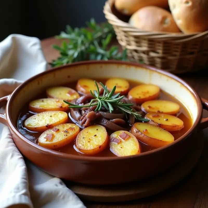 Boulangère de Patatas con Cebolla y Caldo de Pollo: Acompañamiento Francés en Olla Lenta