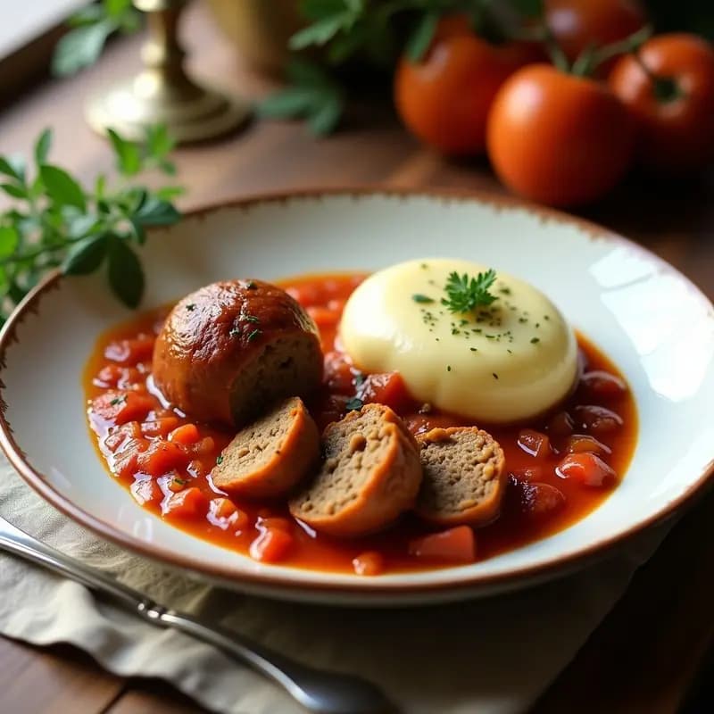 Boule de carne con Salsa de Tomate y Puré de Patatas: Receta Francesa Reconfortante