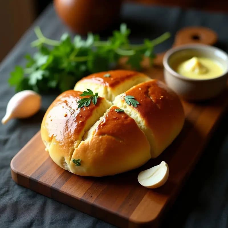 Boule de Pain de Miez con Mantequilla de Ajo y Perejil: Pan Francés Tradicional en 1 Hora
