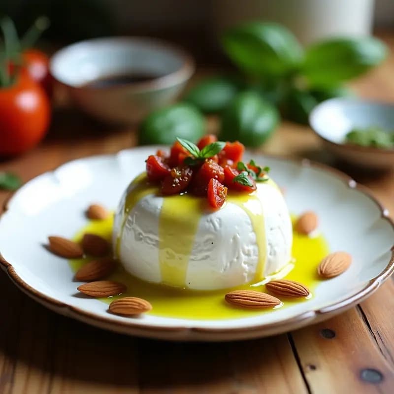 Boule de Queso de Cabra y Tomates Secos con Aceite de Albahaca: Entrante Francés Keto