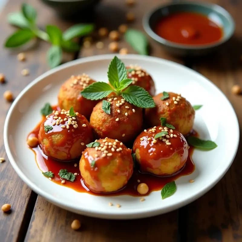 Boulette de Berenjena y Garbanzo con Salsa de Tamarindo: Receta Marroquí en Airfryer