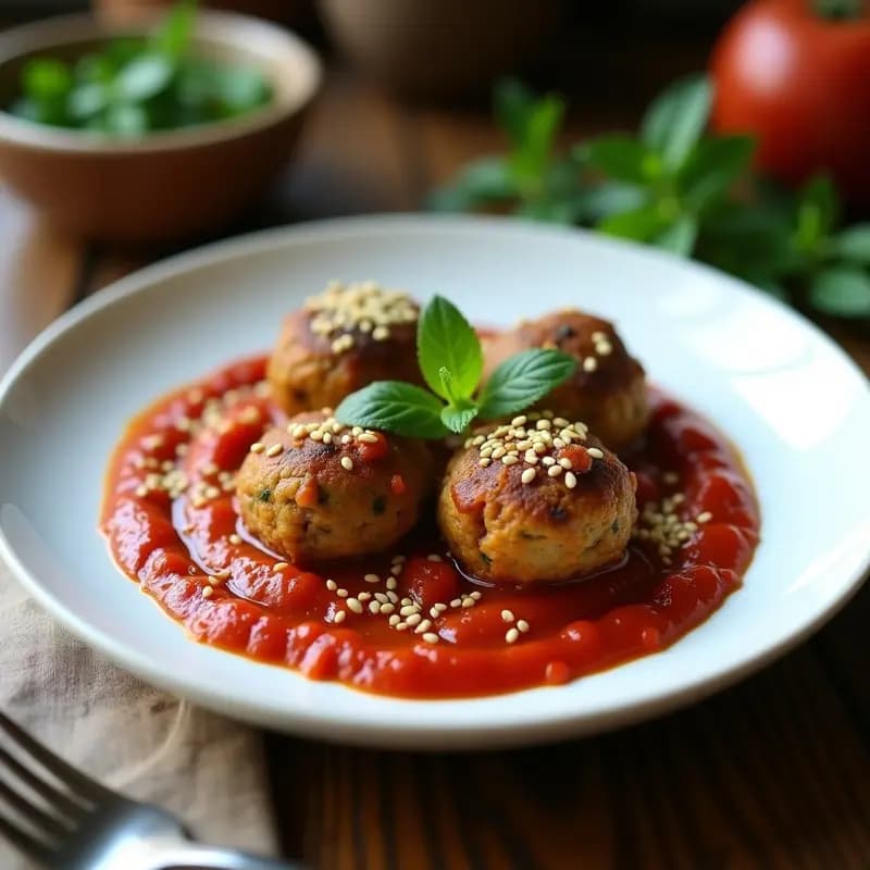 Boulettes de Berenjena y Bulghur con Salsa de Tomate y Menta: Receta Marroquí Vegana