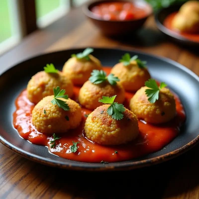 Boulettes de Berenjena y Mijo con Salsa de Tomate: Receta Senegalesa Sin Gluten