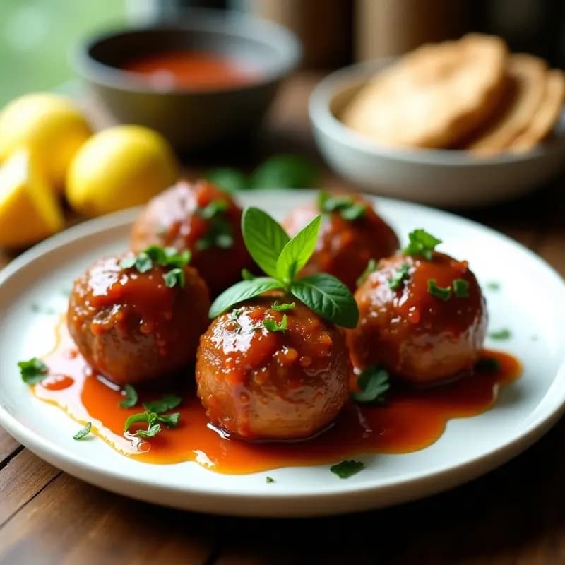 Boulettes de Cordero con Salsa de Tamarindo y Mentas: Receta argelina en Airfryer con Toque Dulce