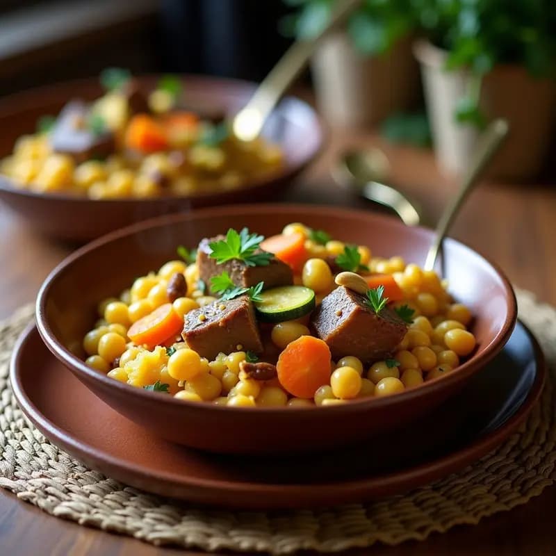 Boulgour con Cordero y Verduras al Curry: Receta Argelina en Una sola Olla