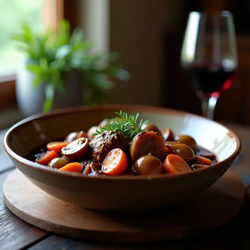 Bourguignon de Seitan y Champiñones: Estofado Francés Vegano en Olla Lenta