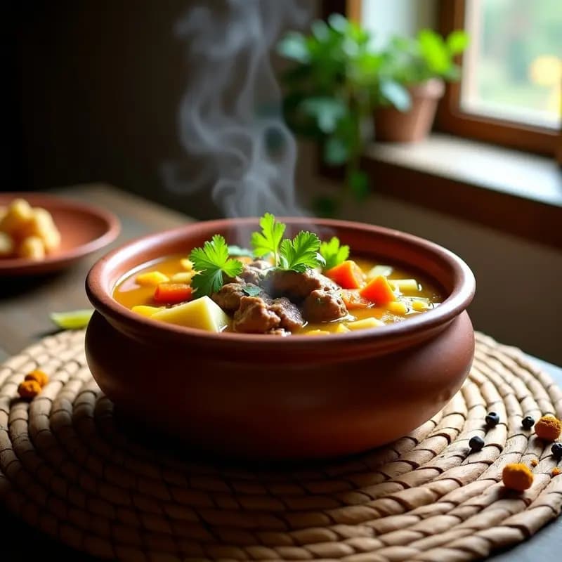 Bouyon Bannann Malgache con Carne de Res: Sopa de Madagascar con Plátano Verde y Especias