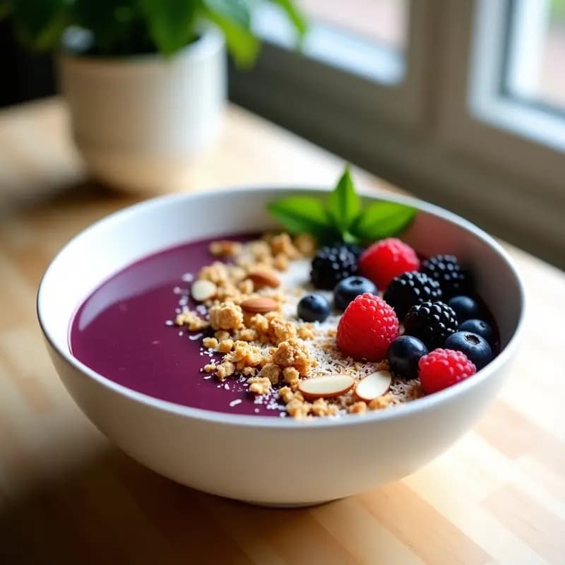 Bowl de Açai con Granola de Almendra y Frutos del Bosque: Desayuno Brasileño Alta en Antioxidantes