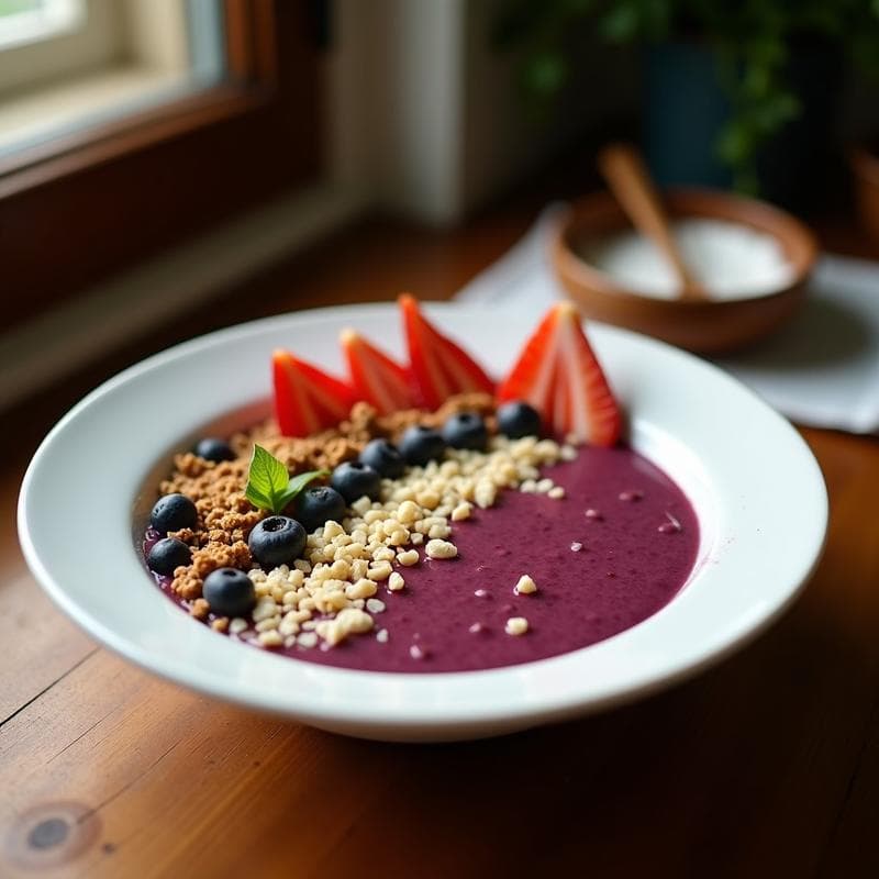 Bowl de Açaí con Granola de Quinoa y Leche de Coco: Desayuno Brasilero Energético