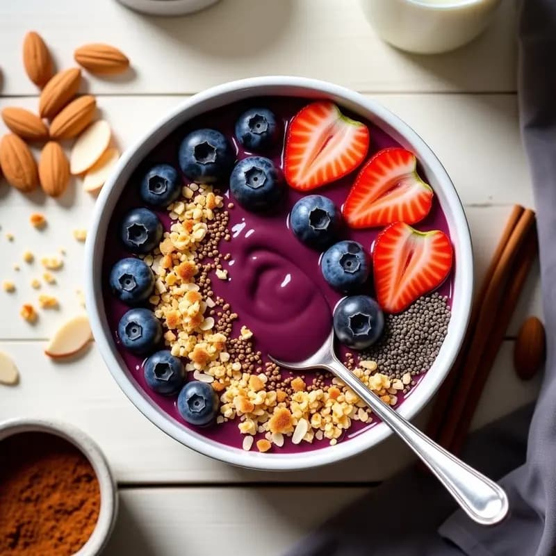 Bowls de Açaí con Granola de Quinoa y Polvo de Maca: Desayuno Superfood Antiinflamatorio