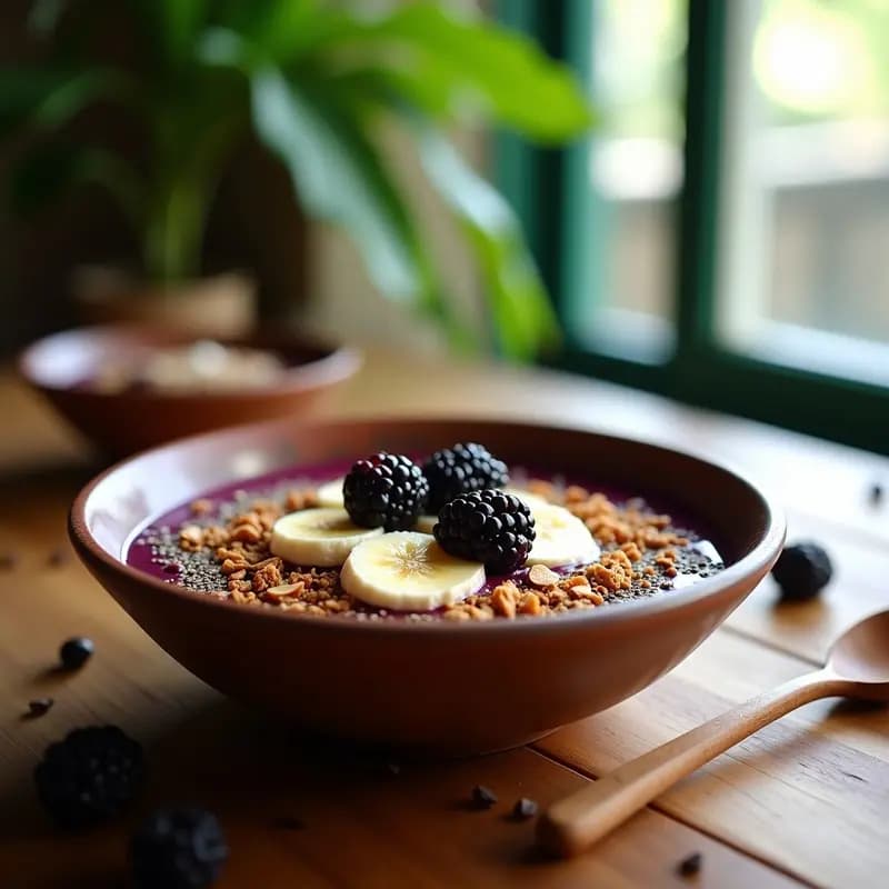 Bowl de Açaí y Moras con Granola de Cacao: Desayuno Brasilero Antioxidante