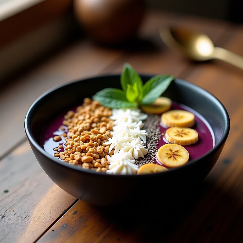 Bowl de Açaí con Plátano Asado y Manteca de Cacahuete: Desayuno Brasilero Energético y Sin Azúcar