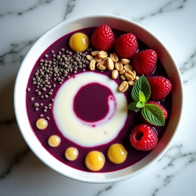 Bowl de Açaí con Toppings de Queso Crema y Caviar de Limón: Desayuno Brasileño Gourmet