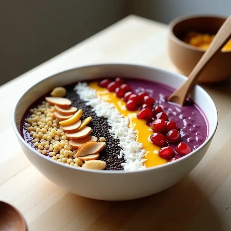Bowl de Açaí con Toppings de Quinoa Inflada y Fruta de la Pasión: Energía Amazónica