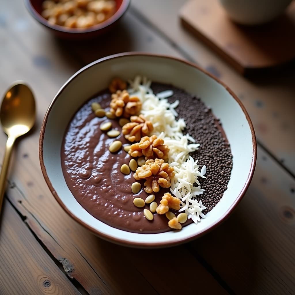 Bowl de Alfarroba y Chía con Leche de Anacardo: Desayuno Keto Sin Azúcar y Energético