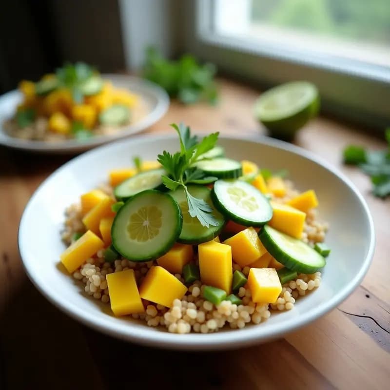 Bowl de Amaranth con Mango, Pepino y Aderezo de Limón y Chile: Desayuno Mexicano Detox