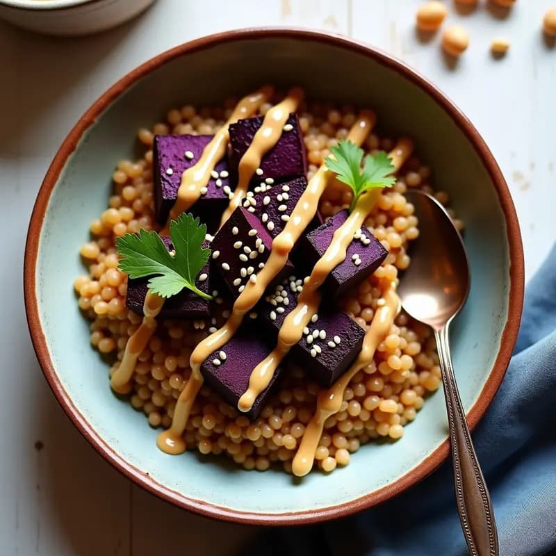 Bowl de Amaranto con Camotes Morados y Aderezo de Cacahuate: Desayuno Peruano Sin Gluten