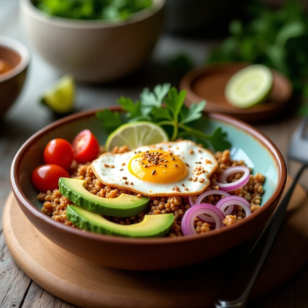 Bowl de Amaranto con Chipotle, Aguacate y Huevo Pochado: Desayuno Mexicano Alto en Proteína
