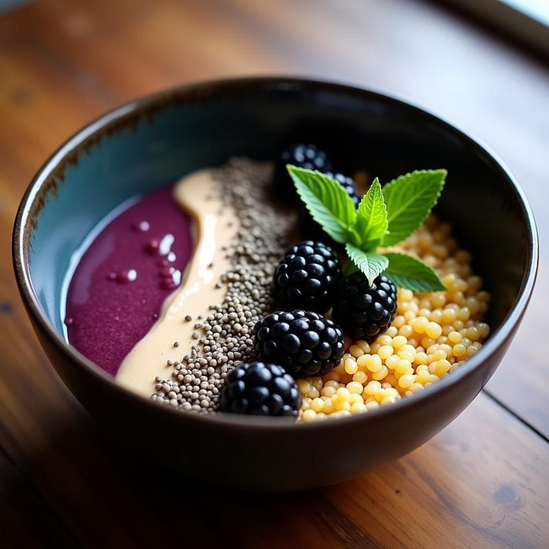 Bowl de Amaranto con Zarzamora y Crema de Almendras: Desayuno Azteca Sin Gluten