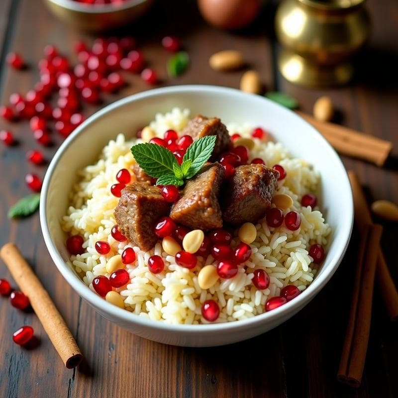 Bowl de Arroz Basmati con Cordero y Granadas: Receta Persa en Olla Exprés