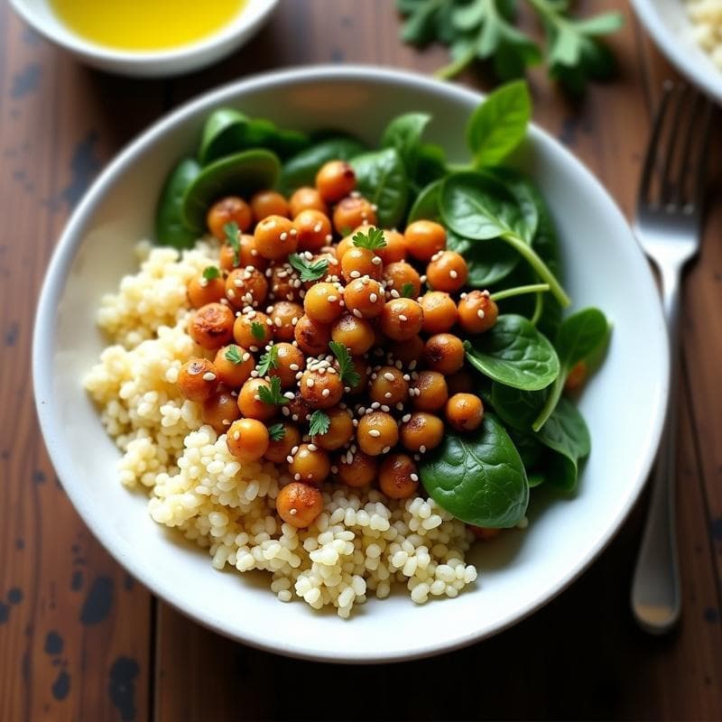 Bowl de Arroz de Coliflor y Garbanzos Tostados: Receta Keto y Sin Gluten en 15 Minutos