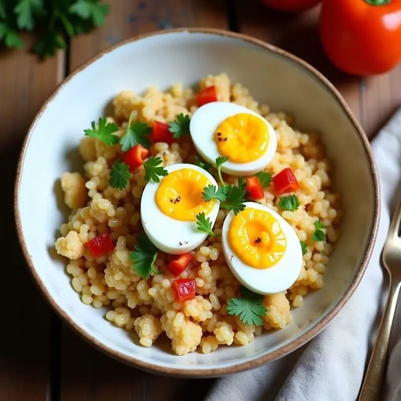 Bowl de Arroz de Coliflor con Huevos de Codorniz y Salsa de Cacahuete: Receta Keto para Desayuno o Cena