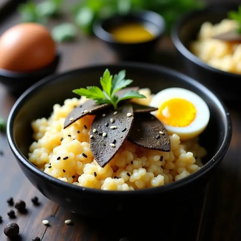 Bowl de Arroz de Coliflor con Trufa y Huevo Escabechado: Desayuno Gourmet Keto