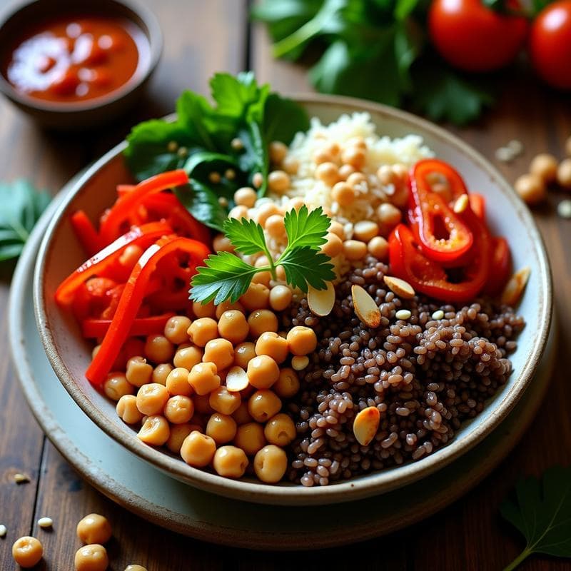 Bowl de Arroz Salvador con Garbanzos y Vinagreta de Tamarindo: Receta Iraní Vegana
