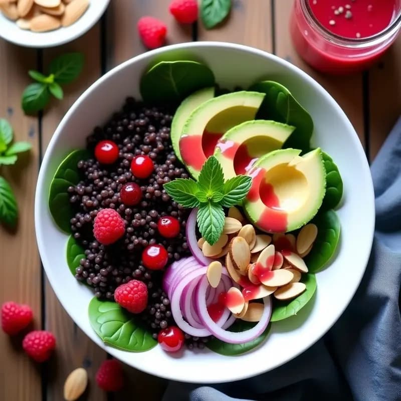 Bowl de Arroz Salvaje y Arándanos con Vinagreta de Frambuesa: Ensalada Canadiense Antioxidante