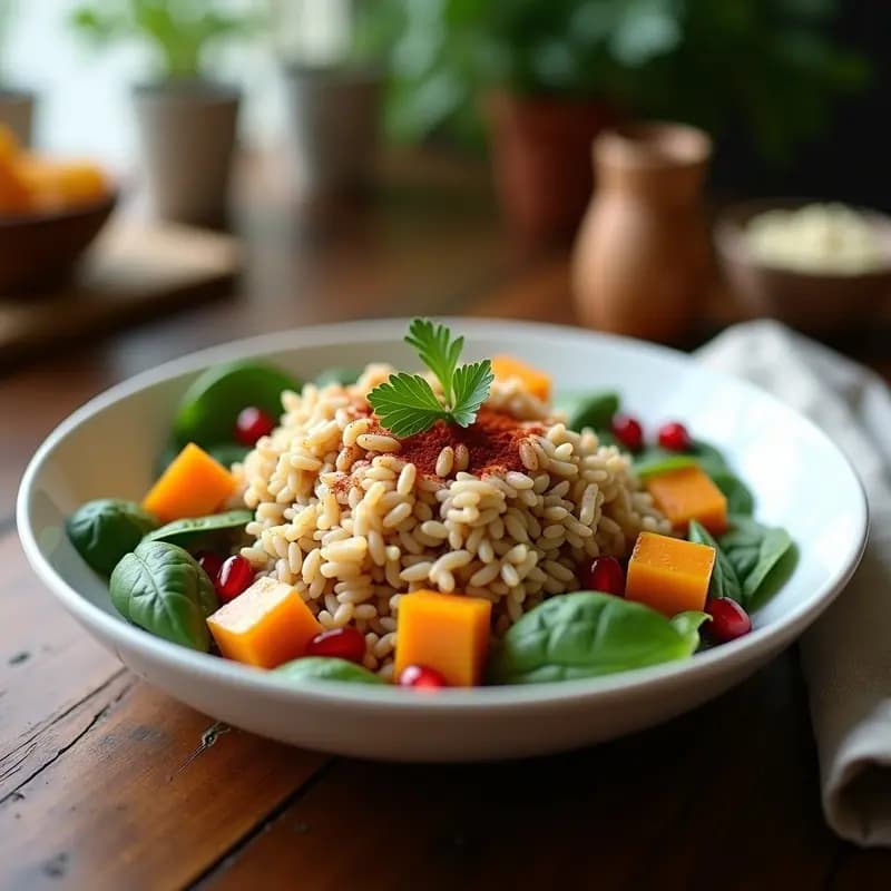 Bowl de Arroz Salvaje con Calabaza Butternut y Aderezo de Tahini: Receta Canadiense Vegana