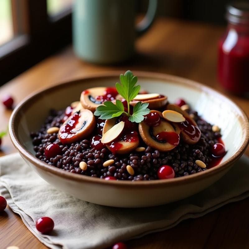 Bowl de Arroz Salvaje con Champiñones Salteados y Salsa de Arándanos: Receta en Thermomix