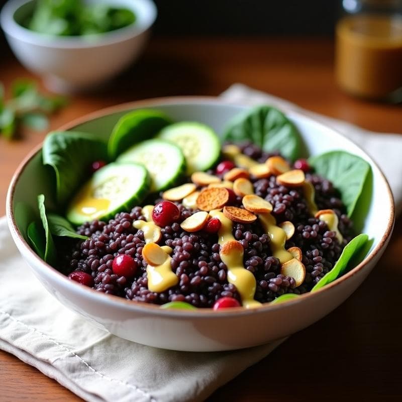 Bowl de Arroz Salvaje y Cranberries con Aderezo de Mostaza: Receta Americana Alta en Fibra