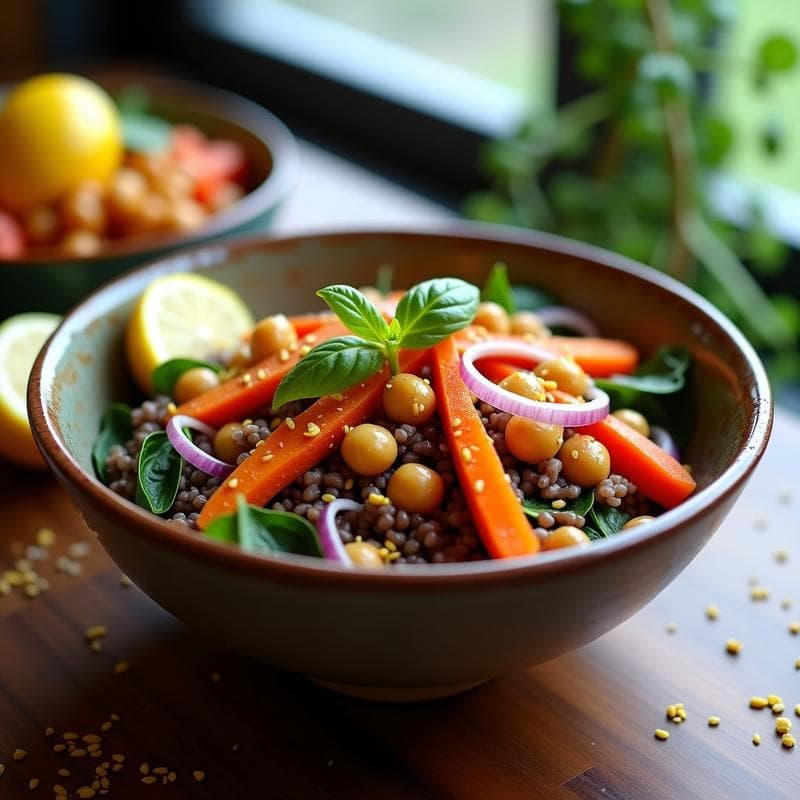 Bowl de Arroz Salvaje y Garbanzos con Aderezo de Limón y Azafrán: Receta Vegana y Reconfortante