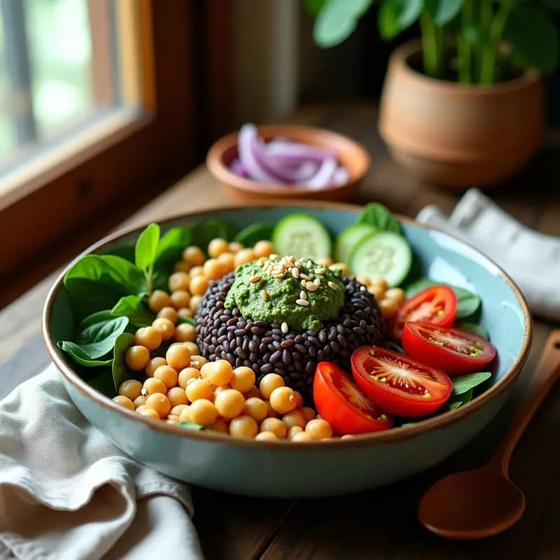 Bowl de Arroz Salvaje y Garbanzos con Pesto de Perejil: Receta Mediterránea Vegana y Alta en Fibra