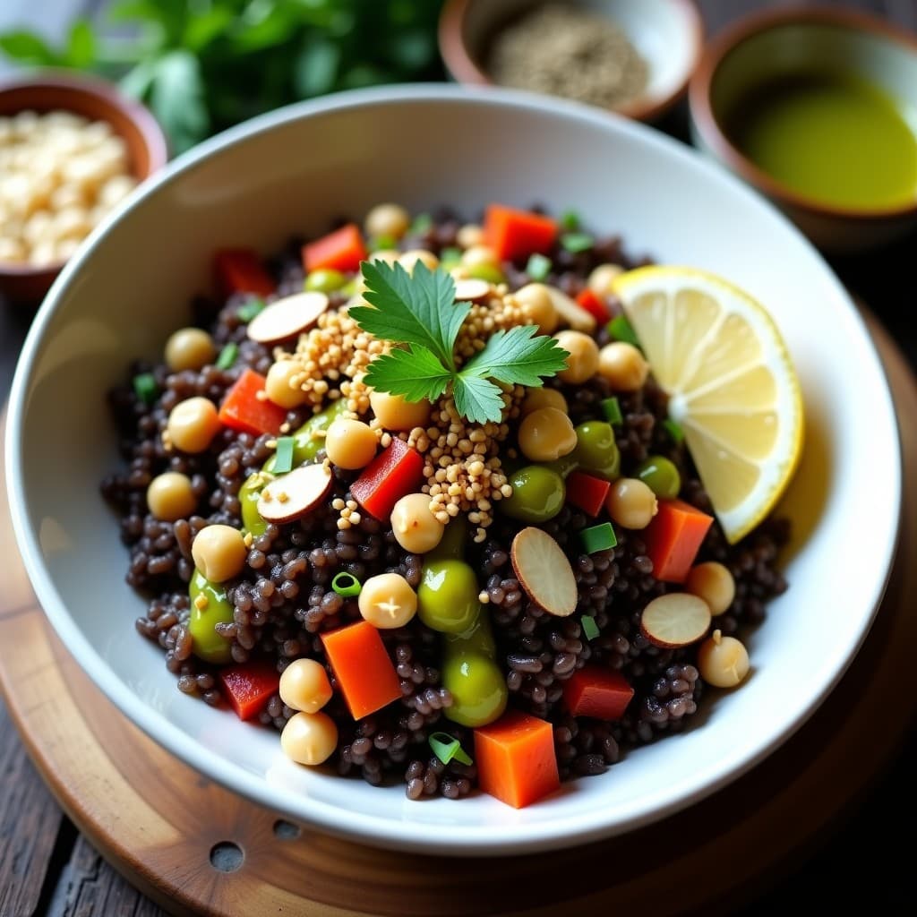 Bowl de Arroz Salvaje con Garbanzos Tostados y Vinagreta de Zaatar: Receta en Olla Lenta