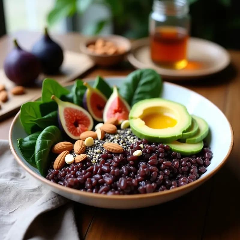 Bowl de Arroz Salvaje con Higos Frescos y Vinagreta de Vinagre de sidra: Desayuno Sin Gluten y Antioxidante
