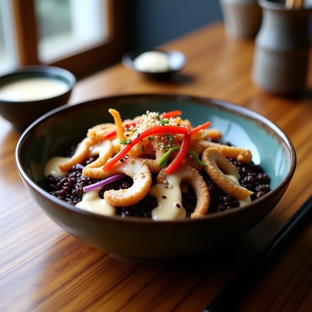 Bowl de Arroz Salvaje con Hongos Rebozados y Salsa de Miso: Receta Vegana en Airfryer