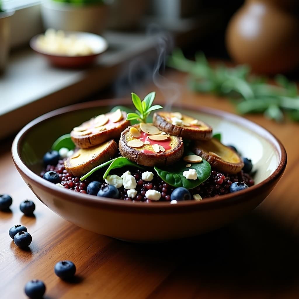 Bowl de Arroz Salvaje y Hongos Portobello: Receta Canadiense Keto con Aderezo de Arándanos
